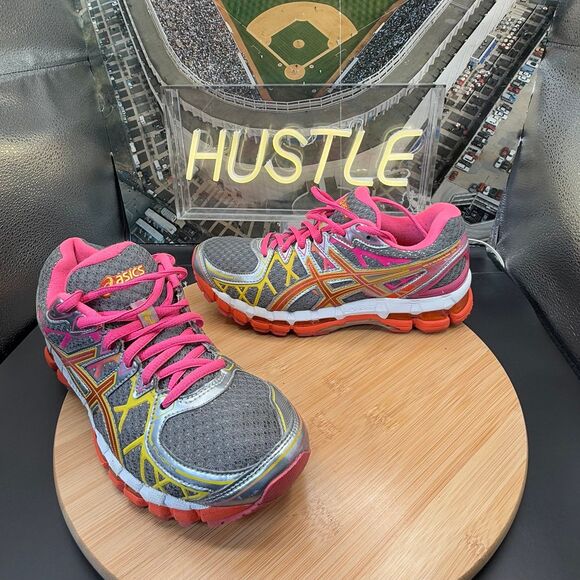 Asics Gel Kayano 20 20th Anniversary Orange Pink Gray Yellow Women’s Sz 7 - Picture 5 of 11